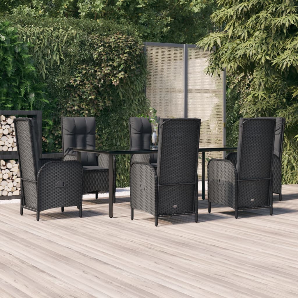 5 Piece Patio Dining Set With Cushions Black And Poly Rattan