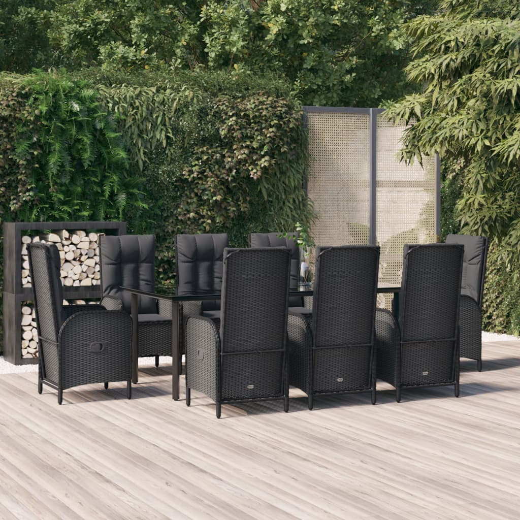 5 Piece Patio Dining Set With Cushions Black And Poly Rattan