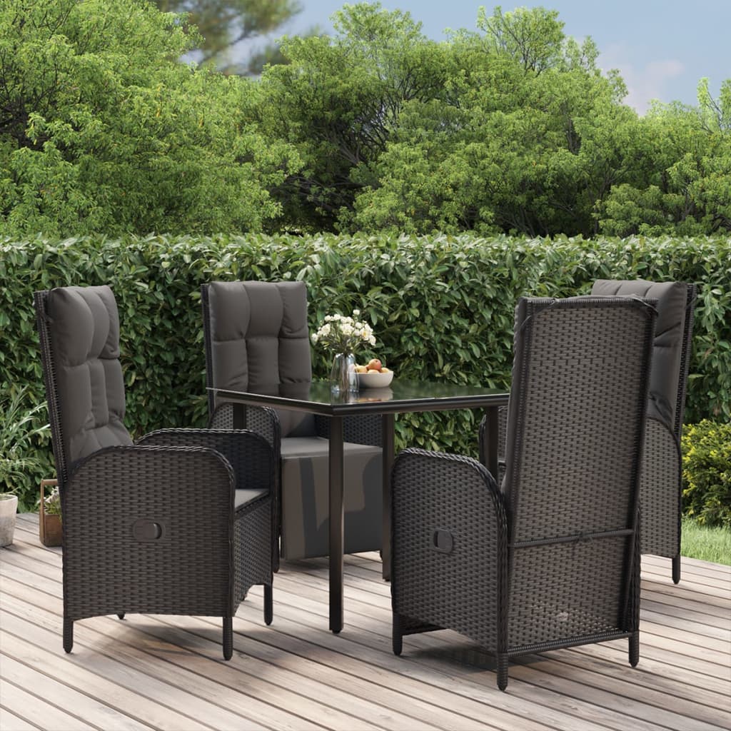 5 Piece Patio Dining Set With Cushions Black And Poly Rattan