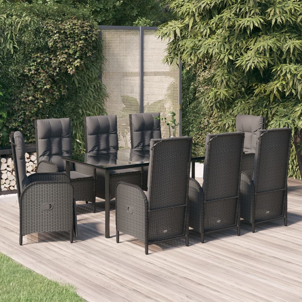 5 Piece Patio Dining Set With Cushions Black And Poly Rattan