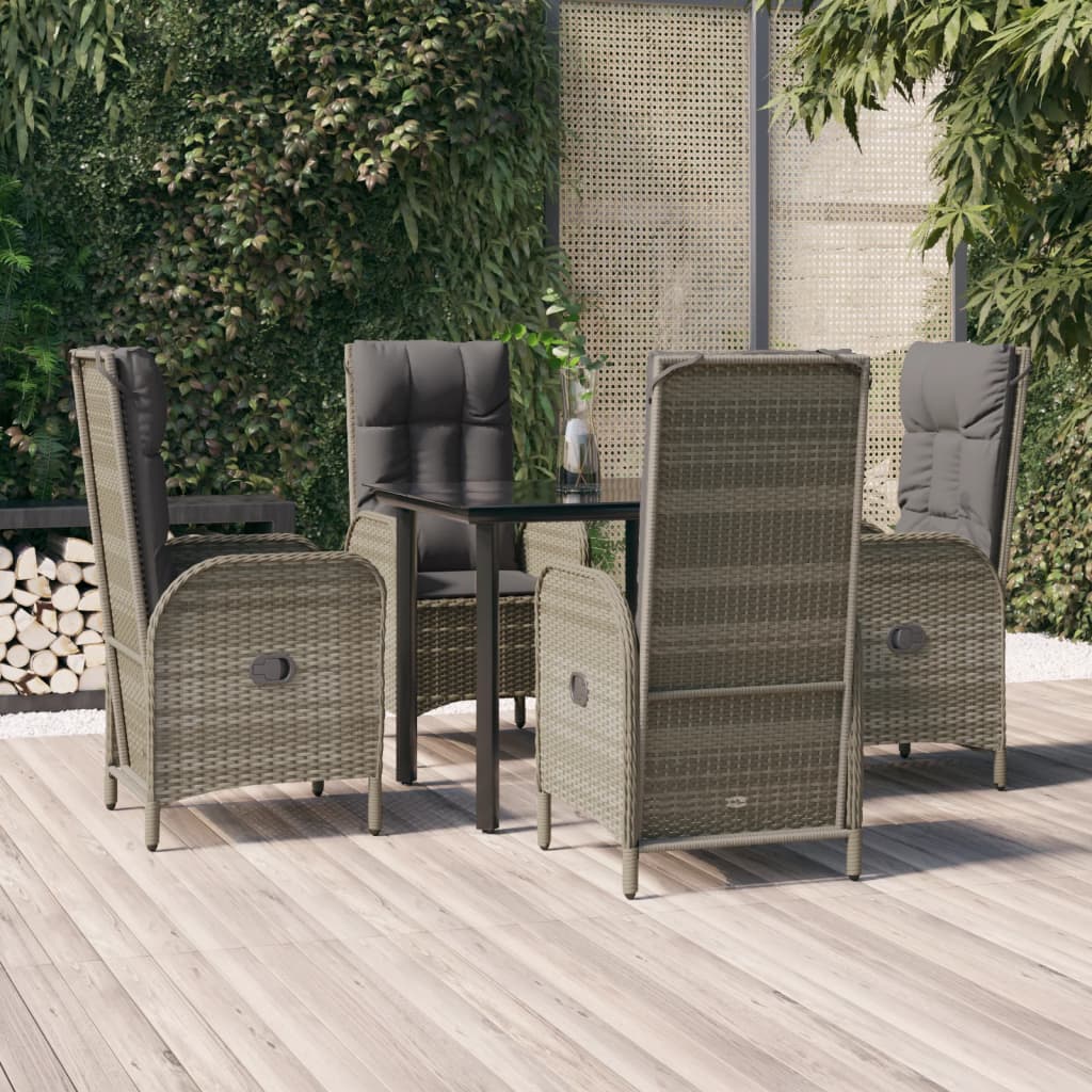 5 Piece Patio Dining Set With Cushions Black And Poly Rattan