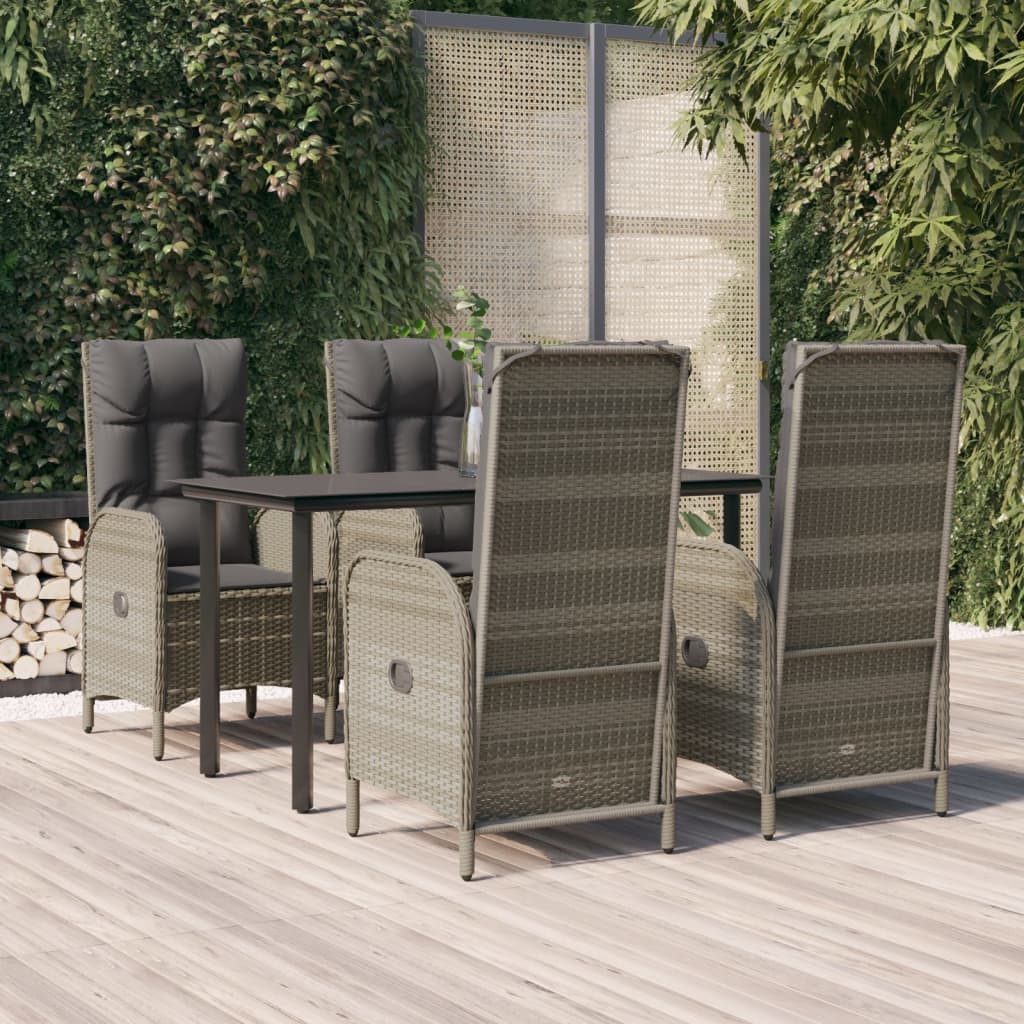 5 Piece Patio Dining Set With Cushions Black And Poly Rattan