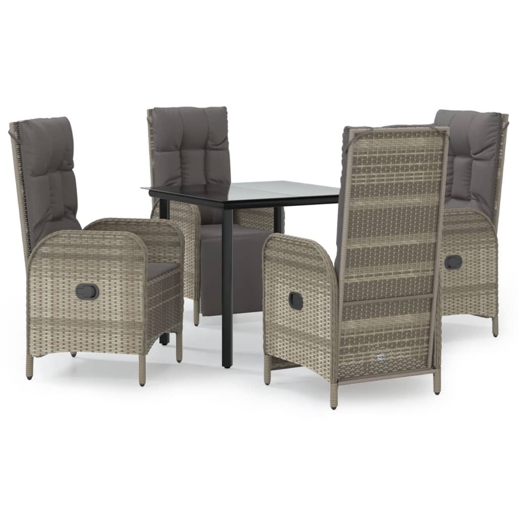 5 Piece Patio Dining Set With Cushions Black And Poly Rattan