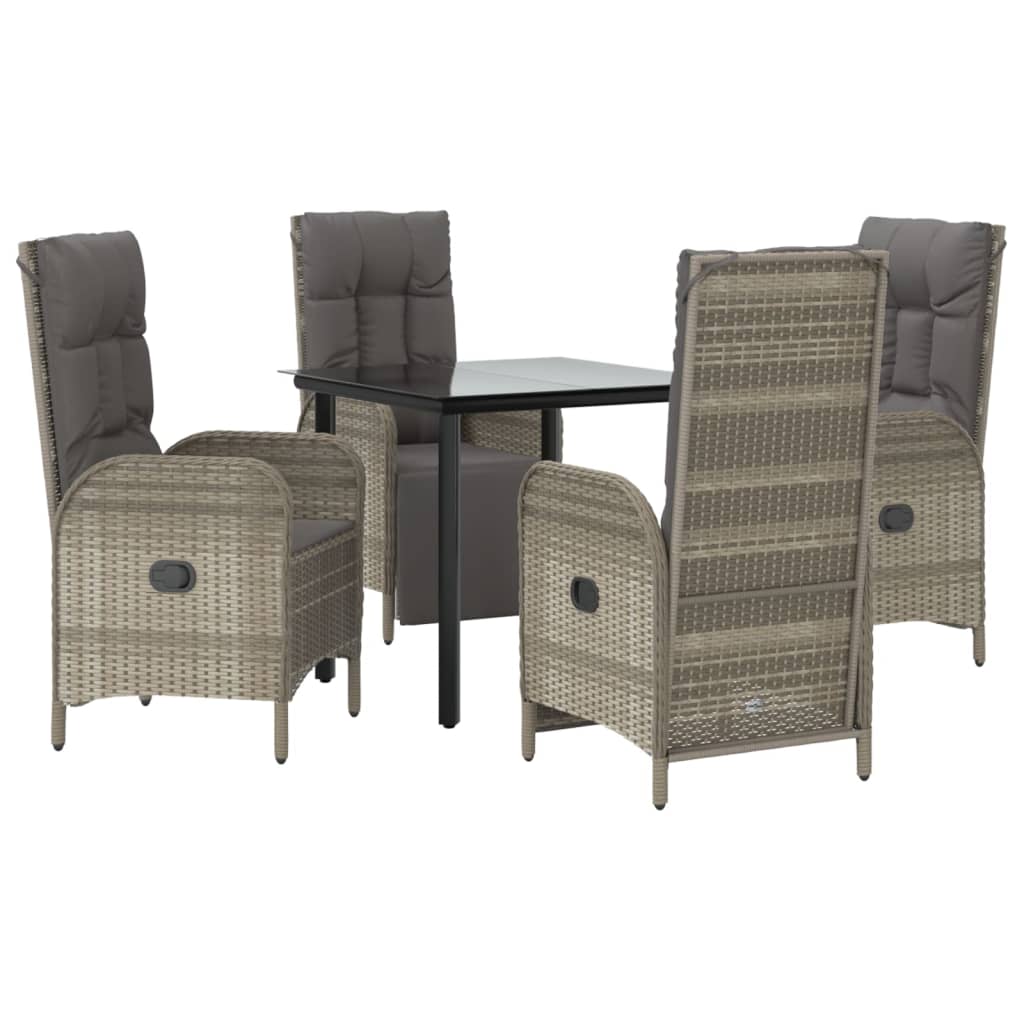 5 Piece Patio Dining Set With Cushions Black And Poly Rattan