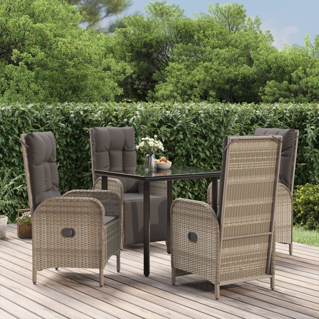 5 Piece Patio Dining Set With Cushions Black And Poly Rattan