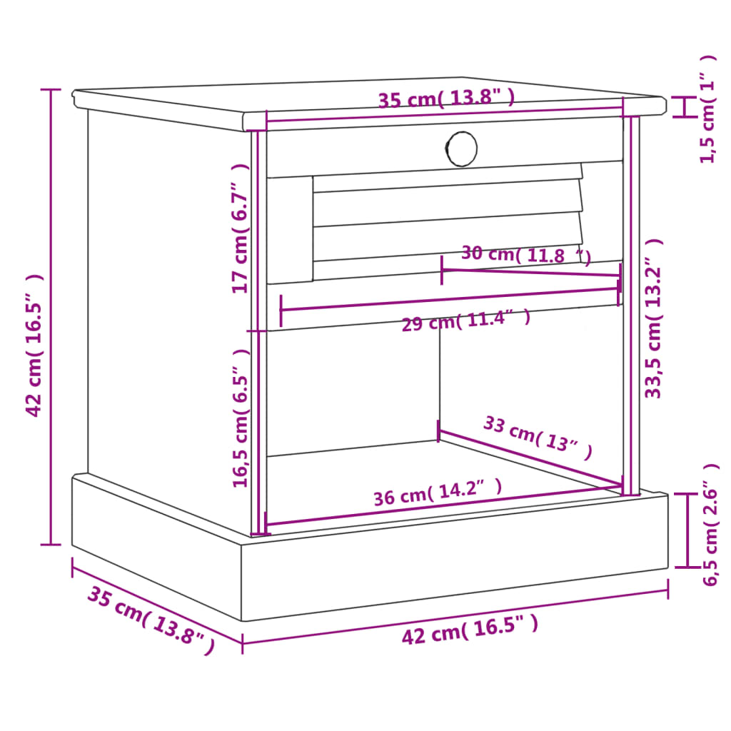 Bedside Cabinet Vigo 16.5&quot;X13.8&quot;X16.5&quot; Solid Wood Pine