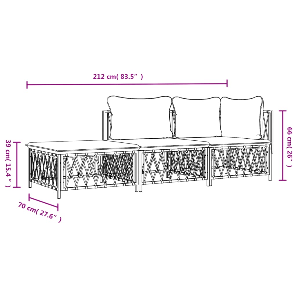 3 Piece Patio Lounge Set With Cushions Steel