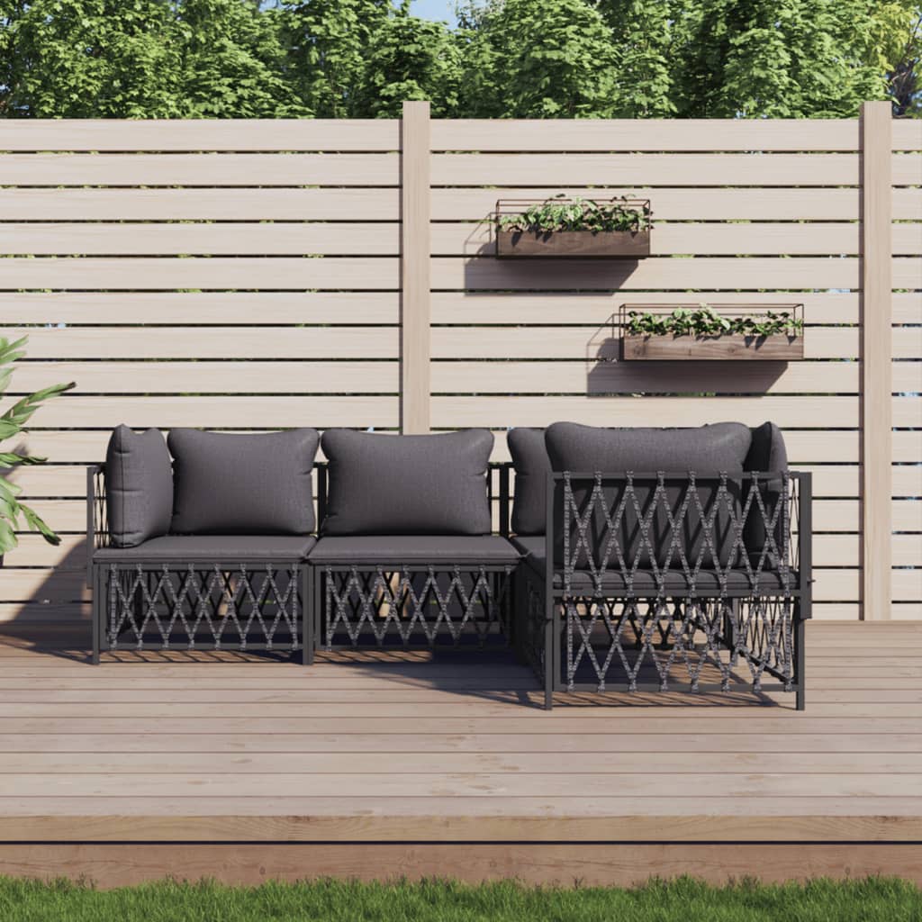 3 Piece Patio Lounge Set With Cushions Steel