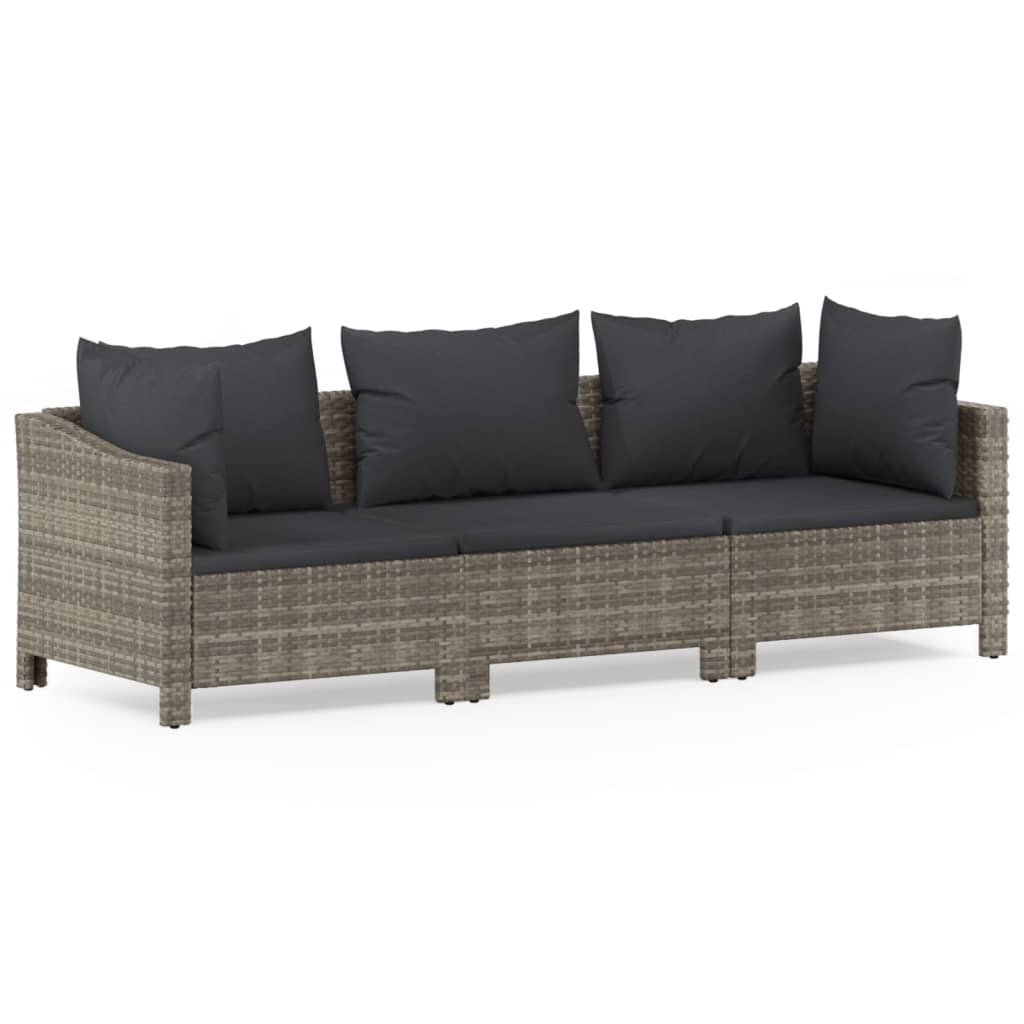 3 Piece Patio Lounge Set With Cushions Gray Poly Rattan