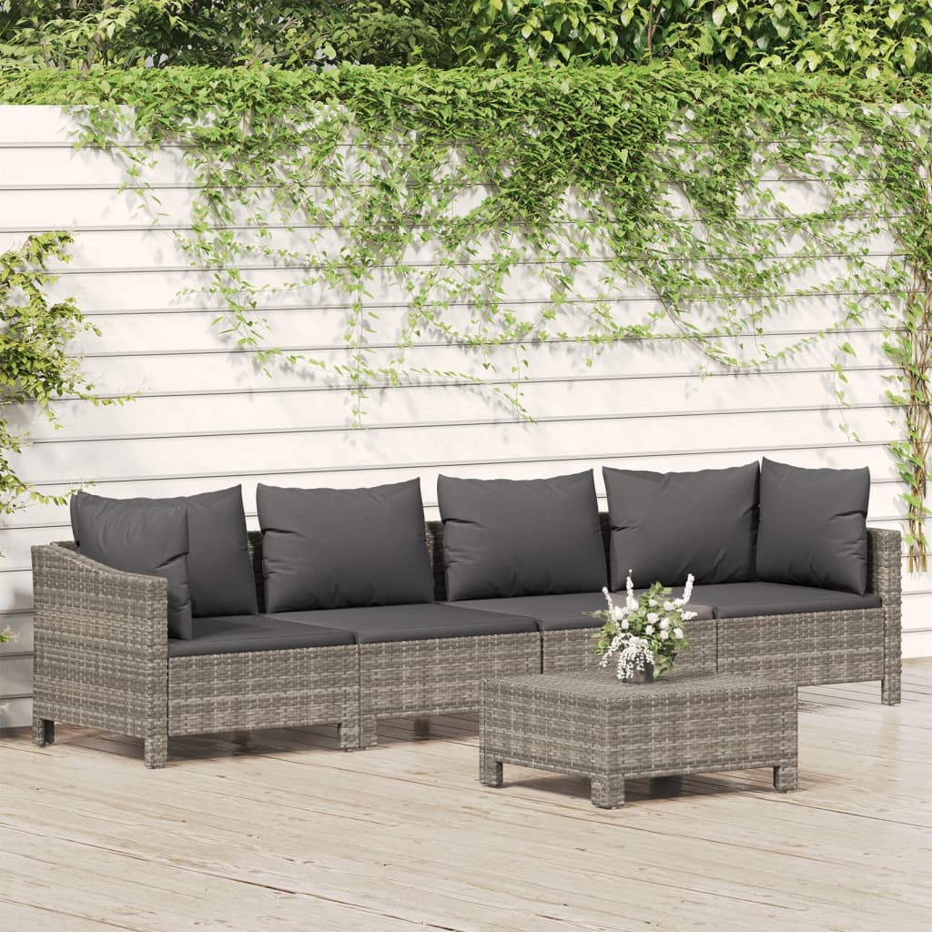 3 Piece Patio Lounge Set With Cushions Gray Poly Rattan