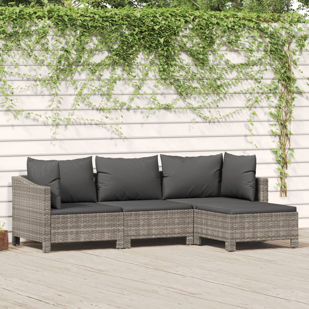 5 Piece Patio Lounge Set With Cushions Gray Poly Rattan