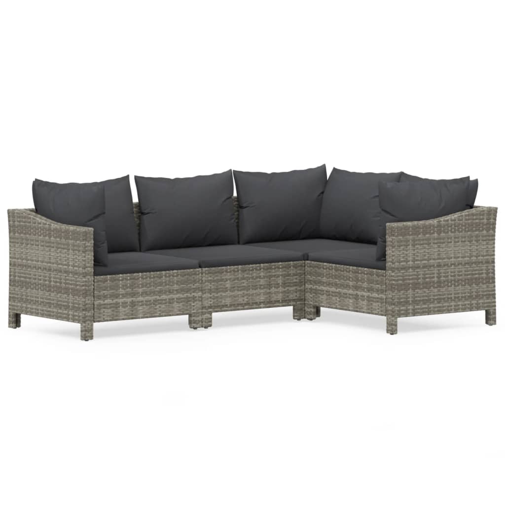 4 Piece Patio Lounge Set With Cushions Gray Poly Rattan