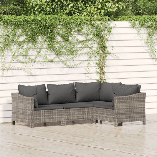 4 Piece Patio Lounge Set With Cushions Gray Poly Rattan