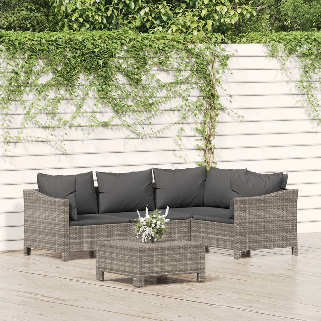 4 Piece Patio Lounge Set With Cushions Gray Poly Rattan