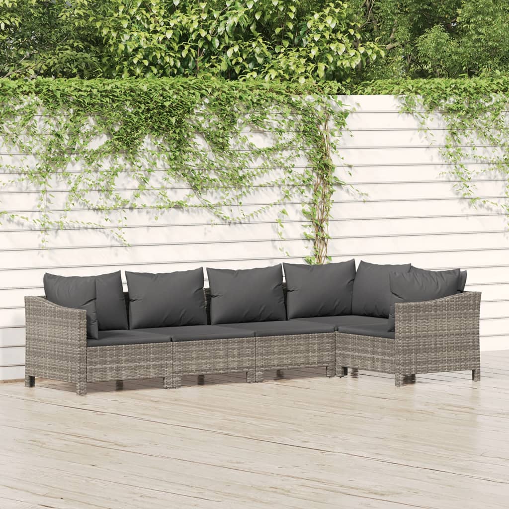 4 Piece Patio Lounge Set With Cushions Gray Poly Rattan