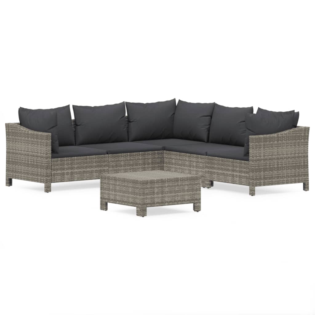 6 Piece Patio Lounge Set With Cushions Gray Poly Rattan