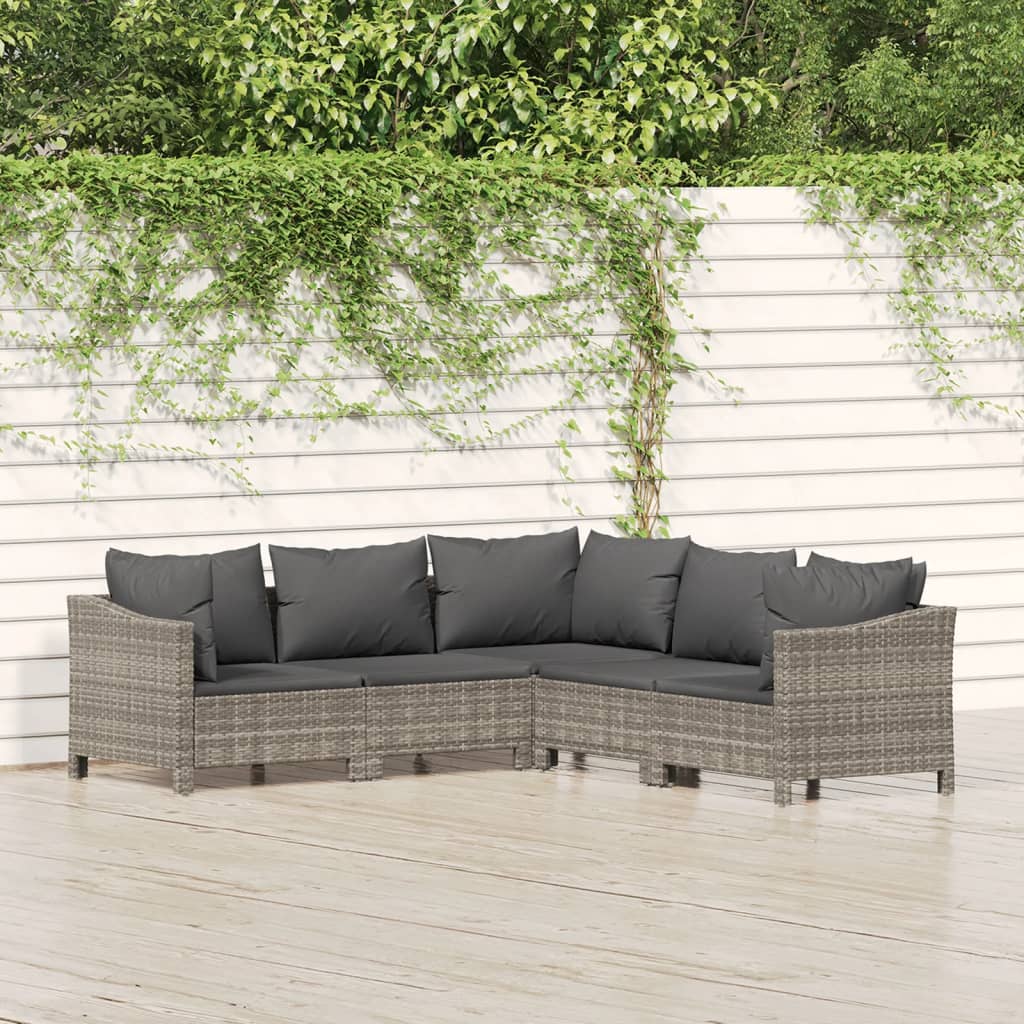 6 Piece Patio Lounge Set With Cushions Gray Poly Rattan