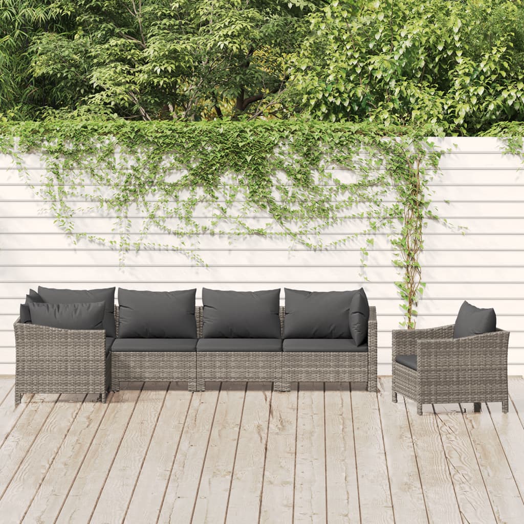 5 Piece Patio Lounge Set With Cushions Gray Poly Rattan