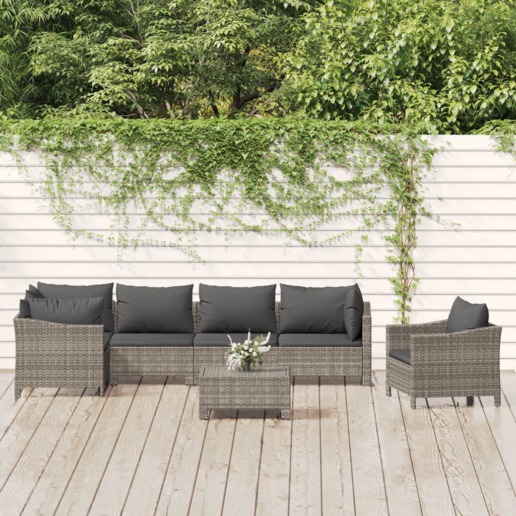 5 Piece Patio Lounge Set With Cushions Gray Poly Rattan