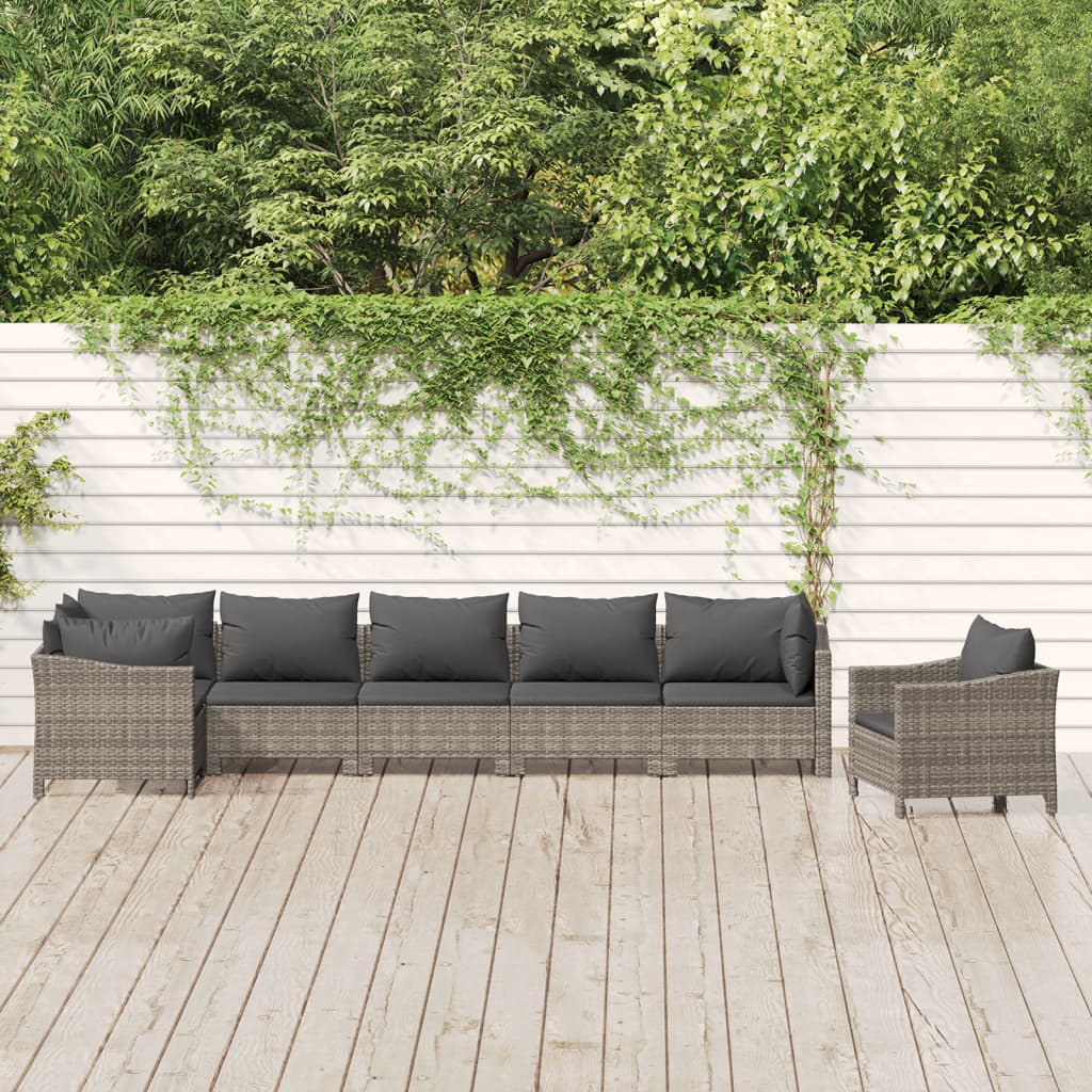 5 Piece Patio Lounge Set With Cushions Gray Poly Rattan