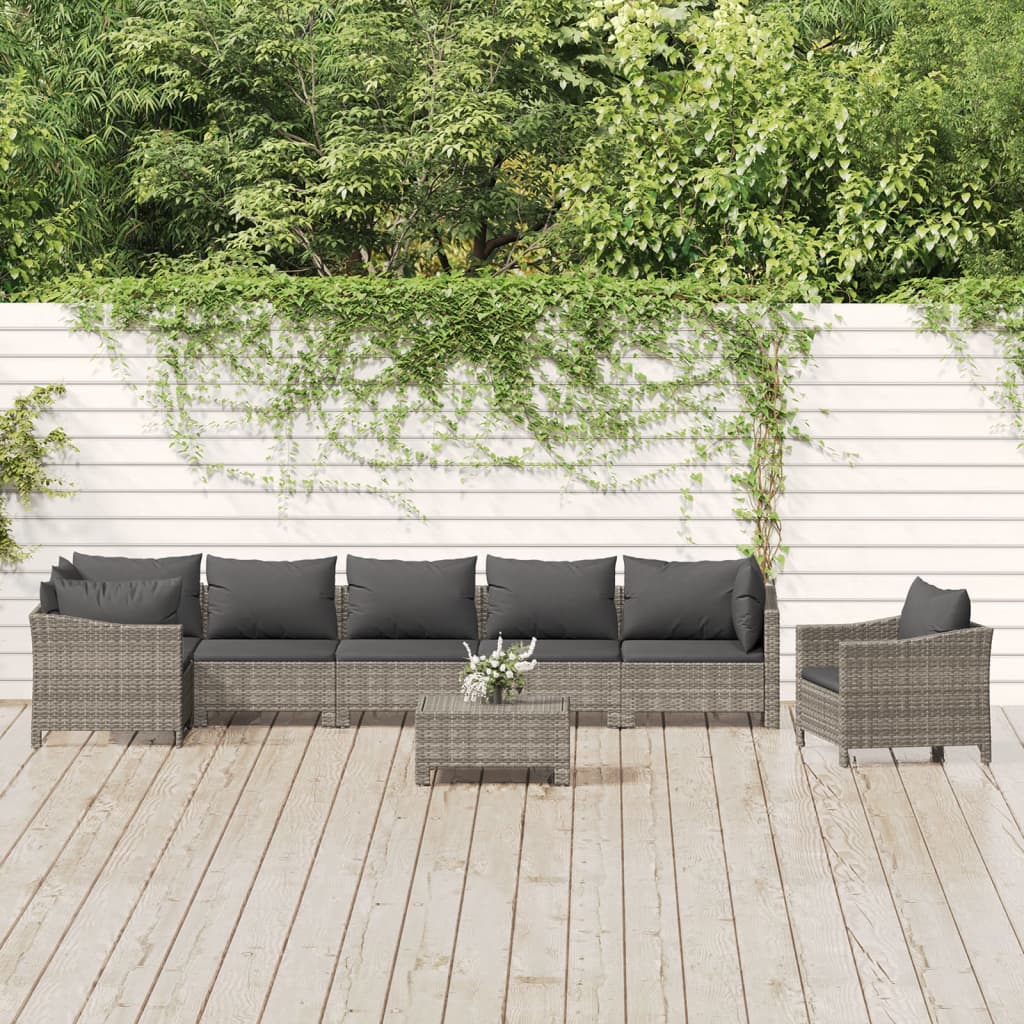 5 Piece Patio Lounge Set With Cushions Gray Poly Rattan