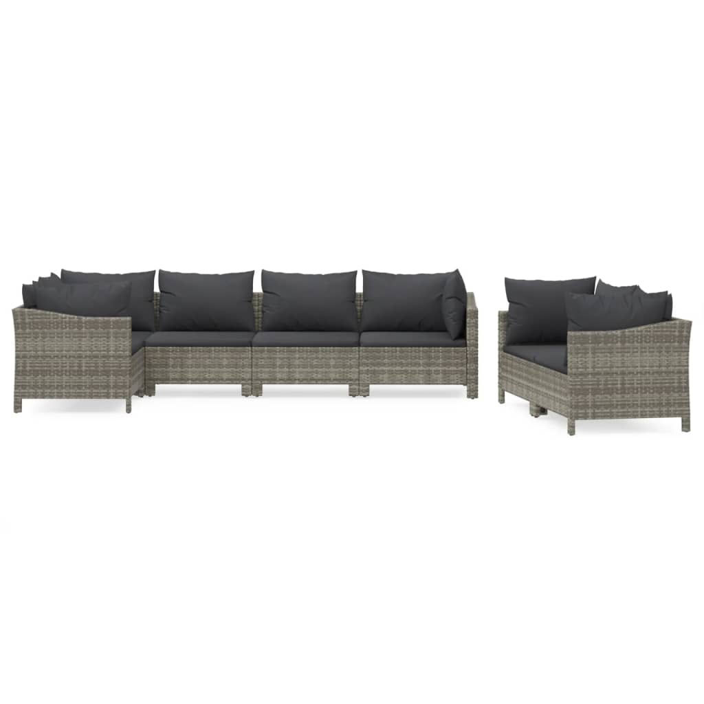 7 Piece Patio Lounge Set With Cushions Gray Poly Rattan