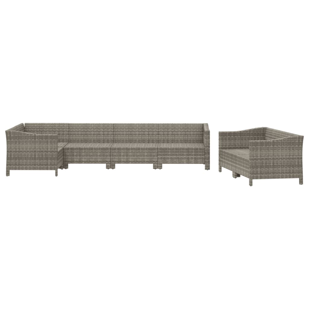 7 Piece Patio Lounge Set With Cushions Gray Poly Rattan