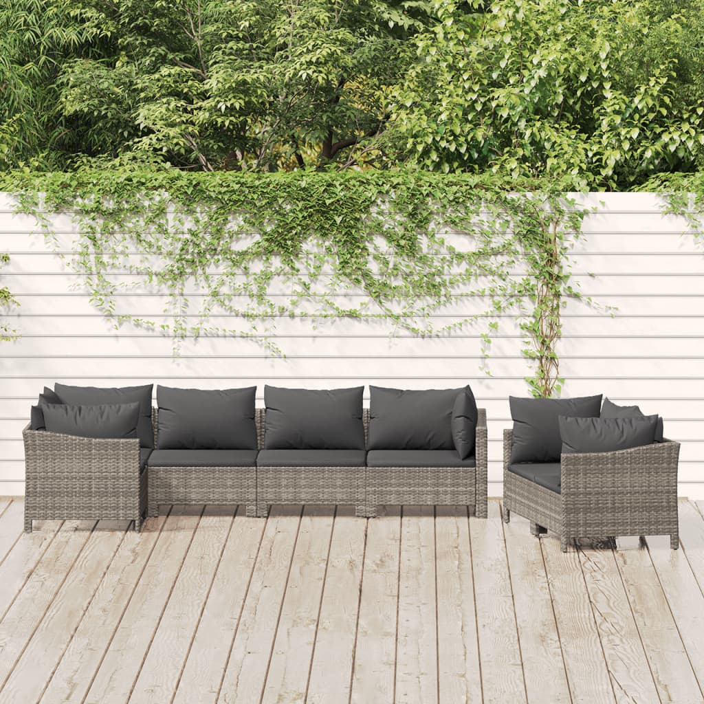 7 Piece Patio Lounge Set With Cushions Gray Poly Rattan