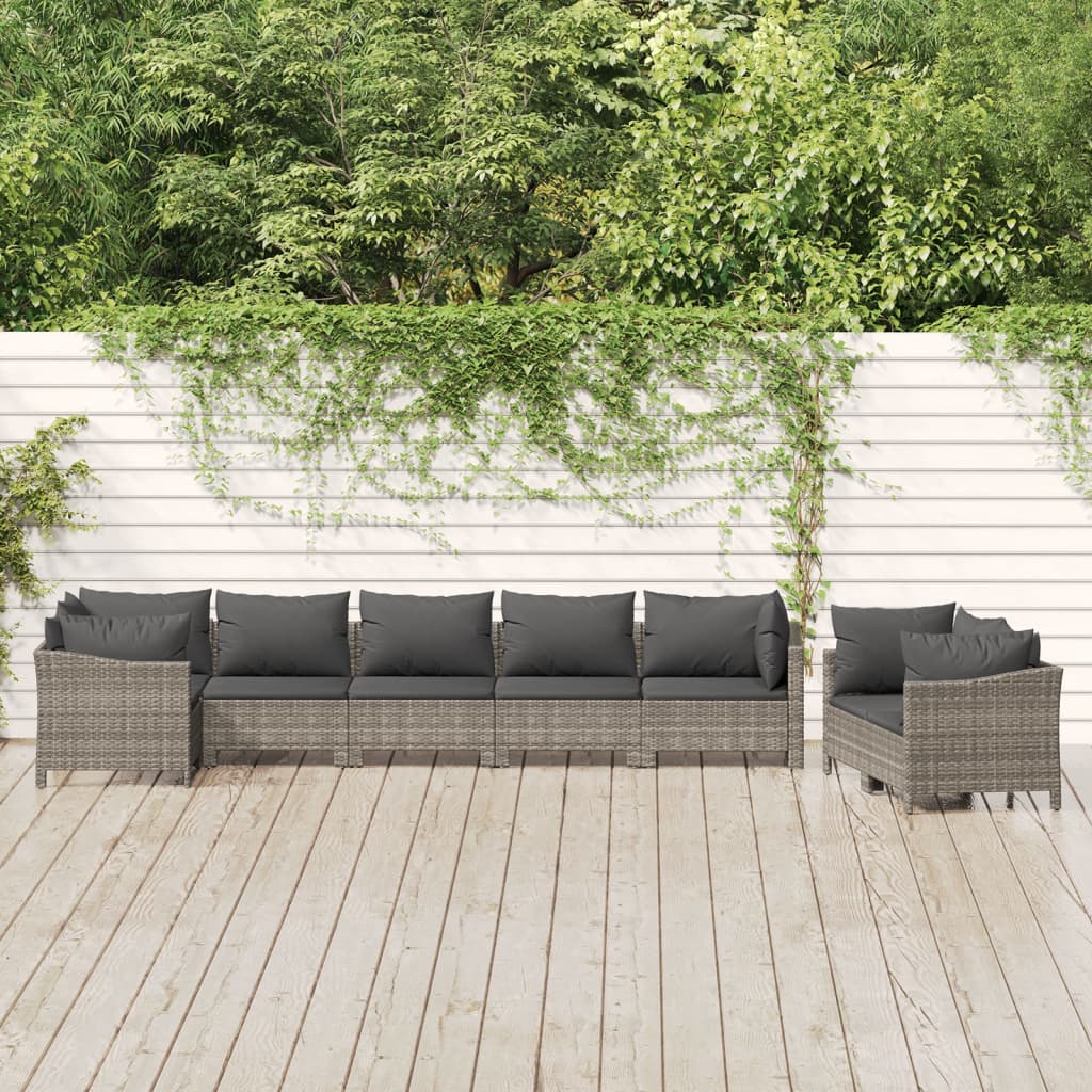 7 Piece Patio Lounge Set With Cushions Gray Poly Rattan