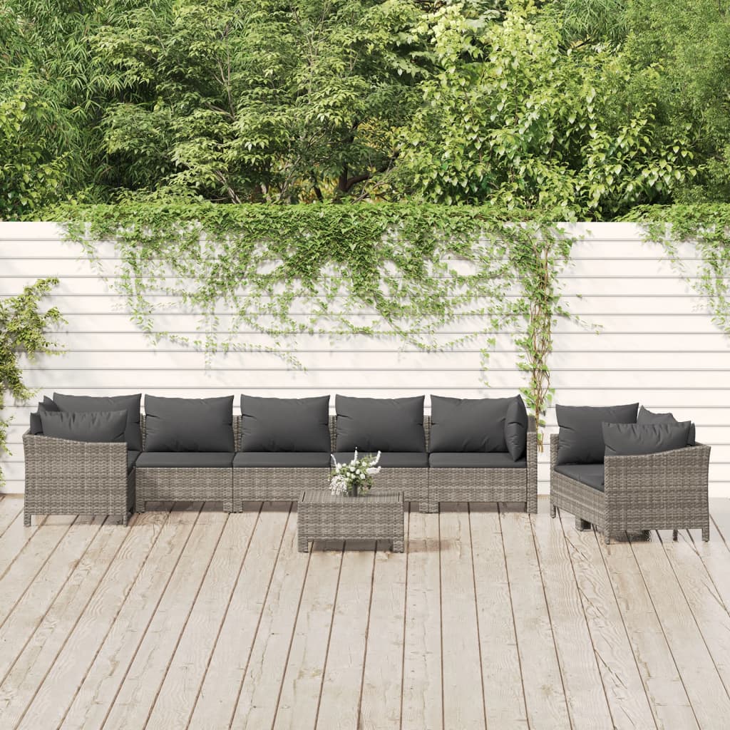 7 Piece Patio Lounge Set With Cushions Gray Poly Rattan