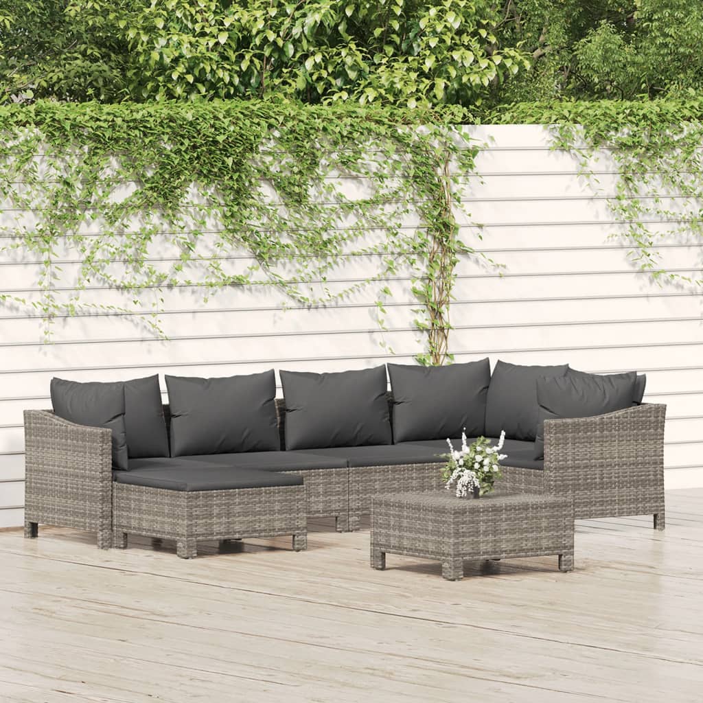 6 Piece Patio Lounge Set With Cushions Gray Poly Rattan