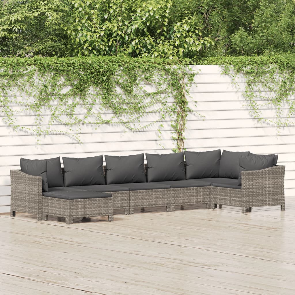 6 Piece Patio Lounge Set With Cushions Gray Poly Rattan