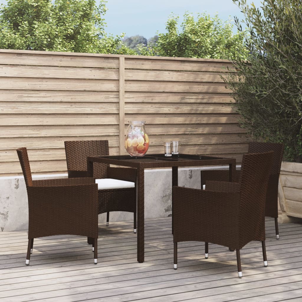 9 Piece Patio Dining Set With Cushions Brown Poly Rattan