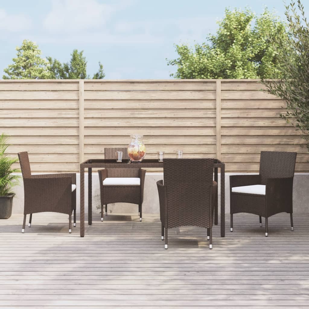 9 Piece Patio Dining Set With Cushions Brown Poly Rattan