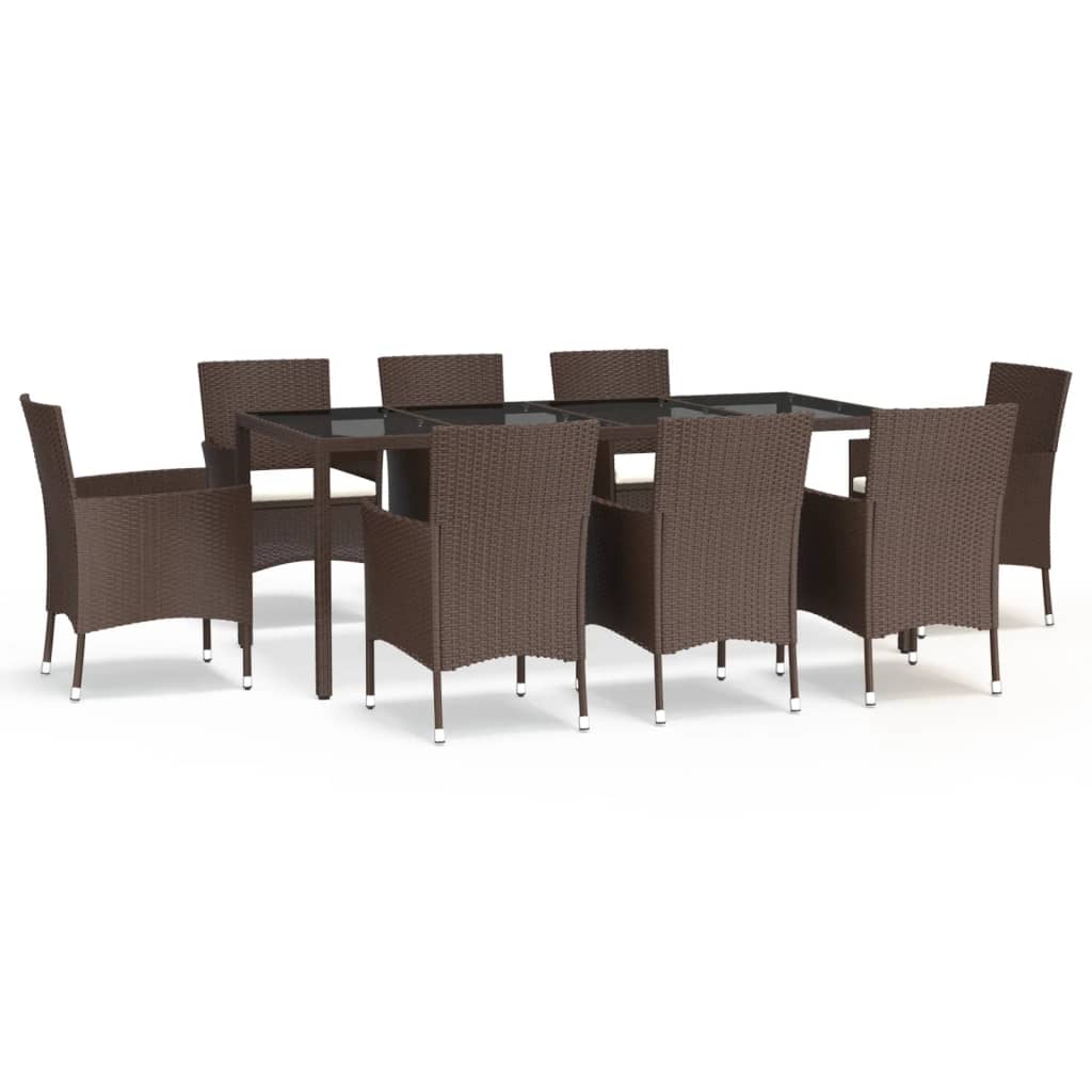 9 Piece Patio Dining Set With Cushions Brown Poly Rattan