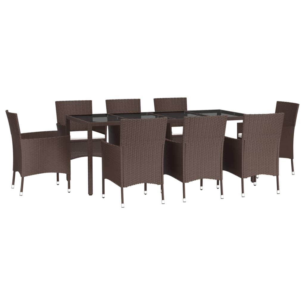 9 Piece Patio Dining Set With Cushions Brown Poly Rattan