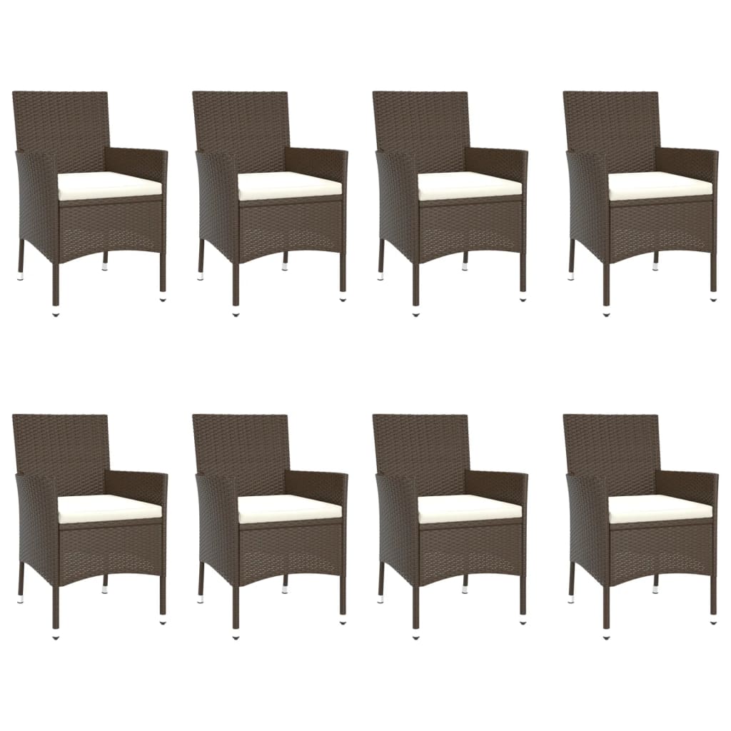 9 Piece Patio Dining Set With Cushions Brown Poly Rattan