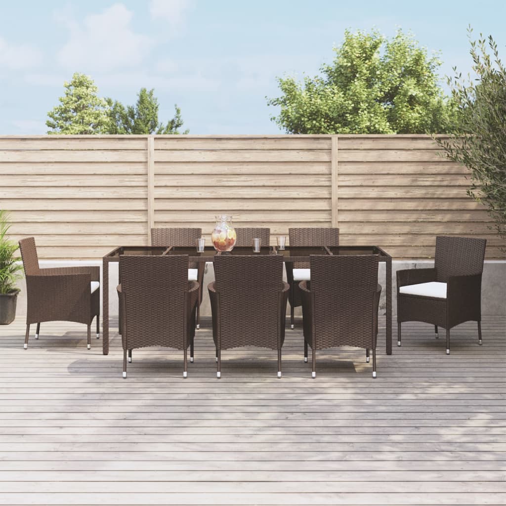 9 Piece Patio Dining Set With Cushions Brown Poly Rattan