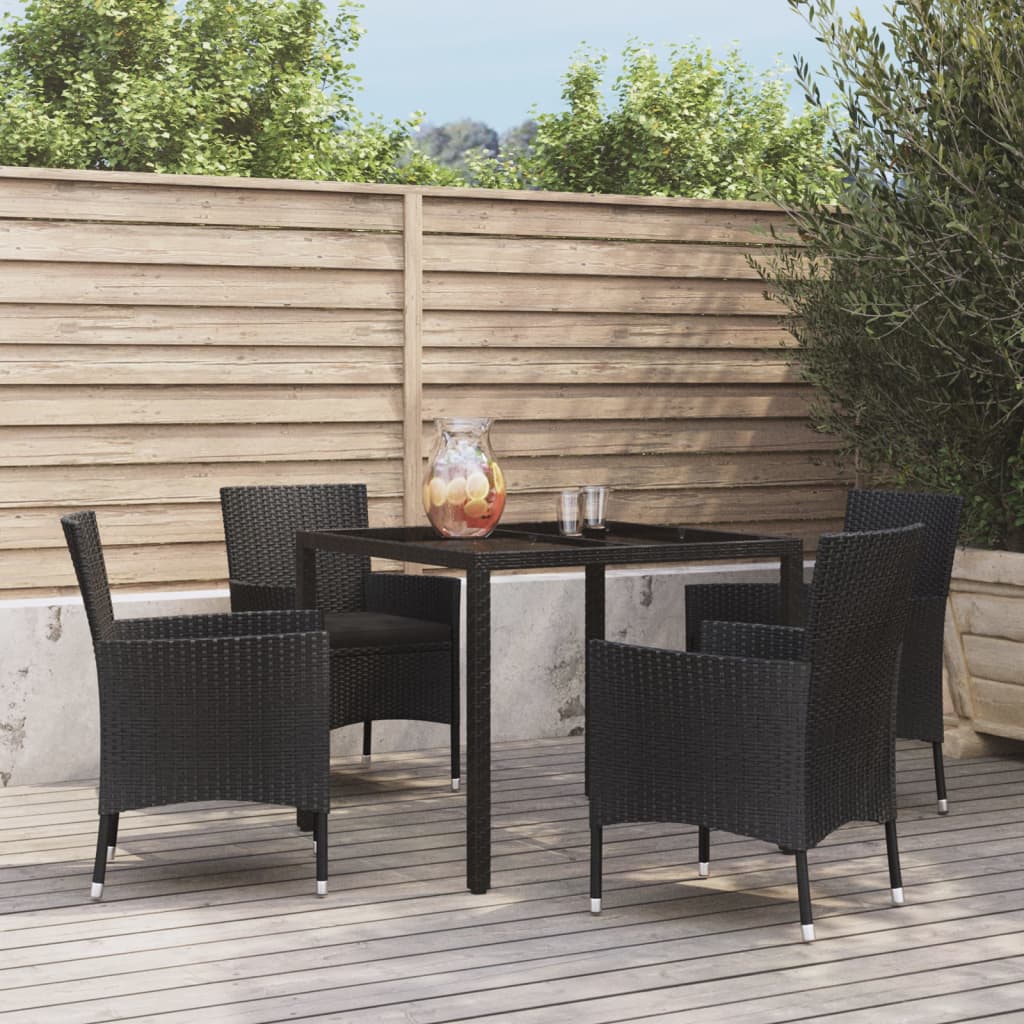 5 Piece Patio Dining Set With Cushions Black Poly Rattan