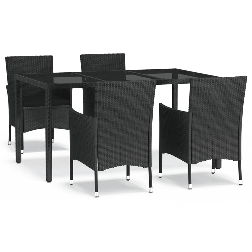 5 Piece Patio Dining Set With Cushions Black Poly Rattan