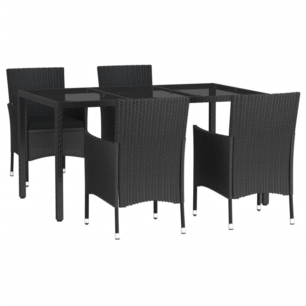 5 Piece Patio Dining Set With Cushions Black Poly Rattan