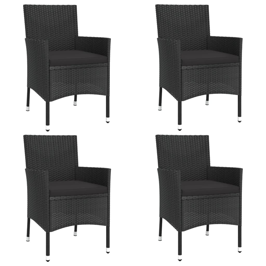 5 Piece Patio Dining Set With Cushions Black Poly Rattan