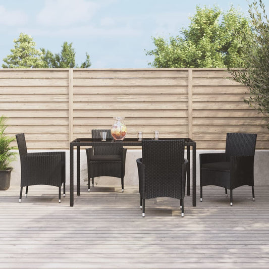 5 Piece Patio Dining Set With Cushions Black Poly Rattan