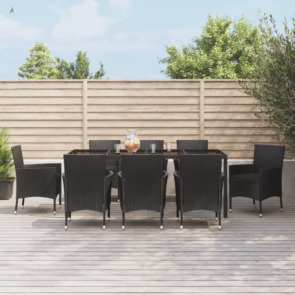 5 Piece Patio Dining Set With Cushions Black Poly Rattan