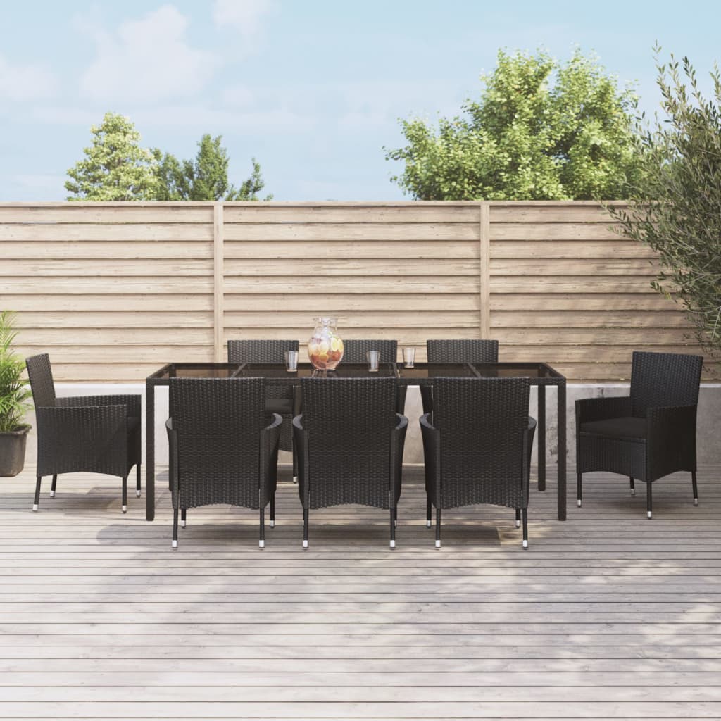 5 Piece Patio Dining Set With Cushions Black Poly Rattan