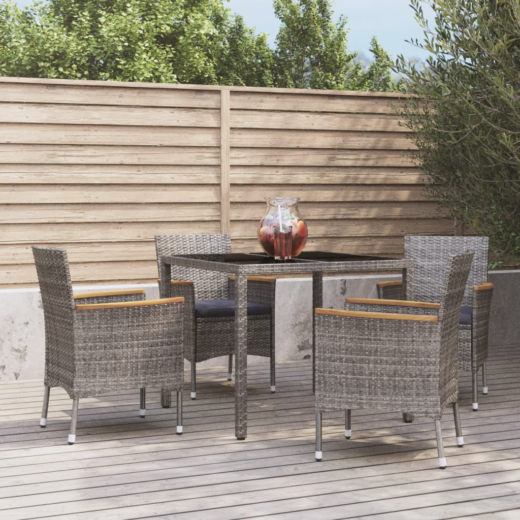 7 Piece Patio Dining Set With Cushions Gray Poly Rattan