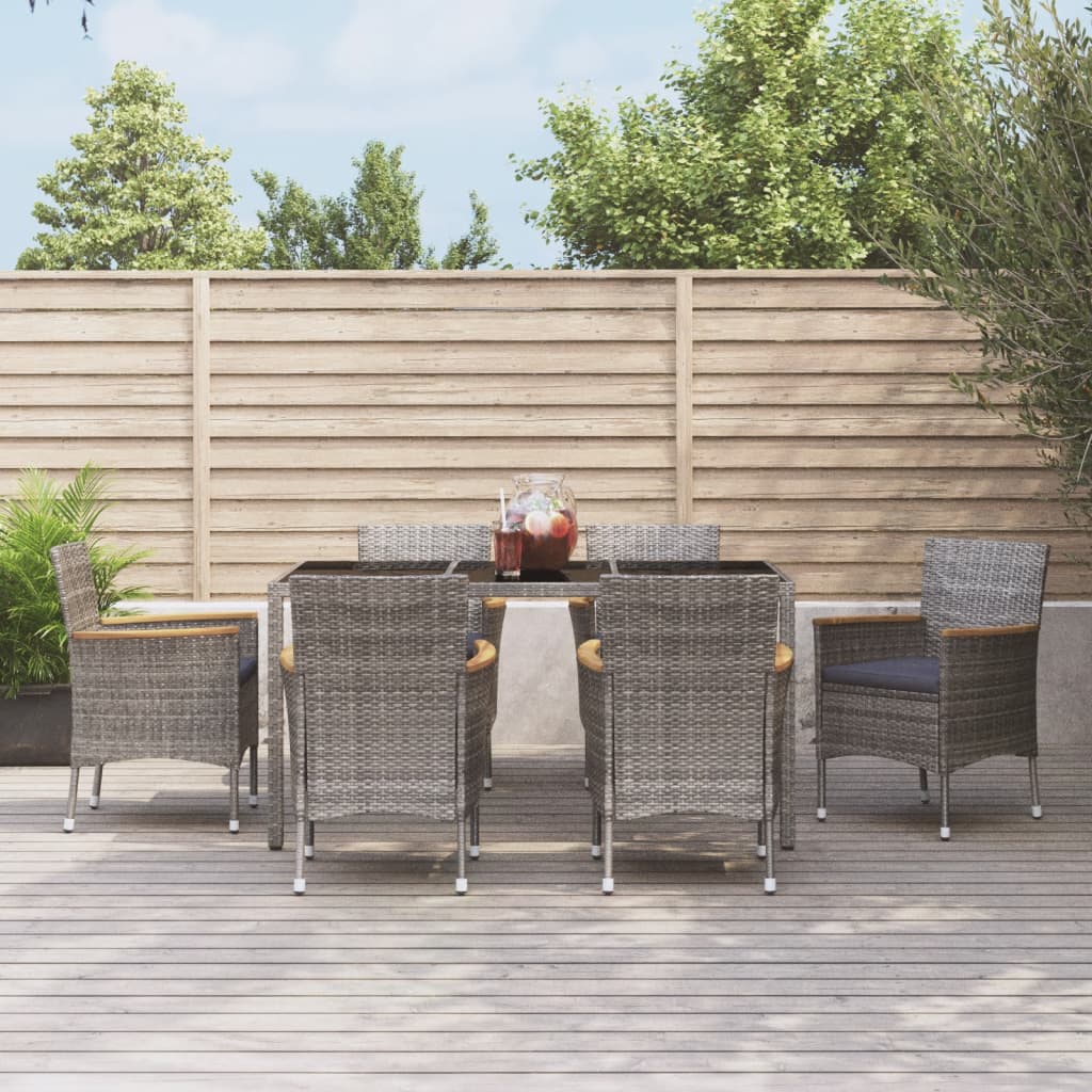 7 Piece Patio Dining Set With Cushions Gray Poly Rattan