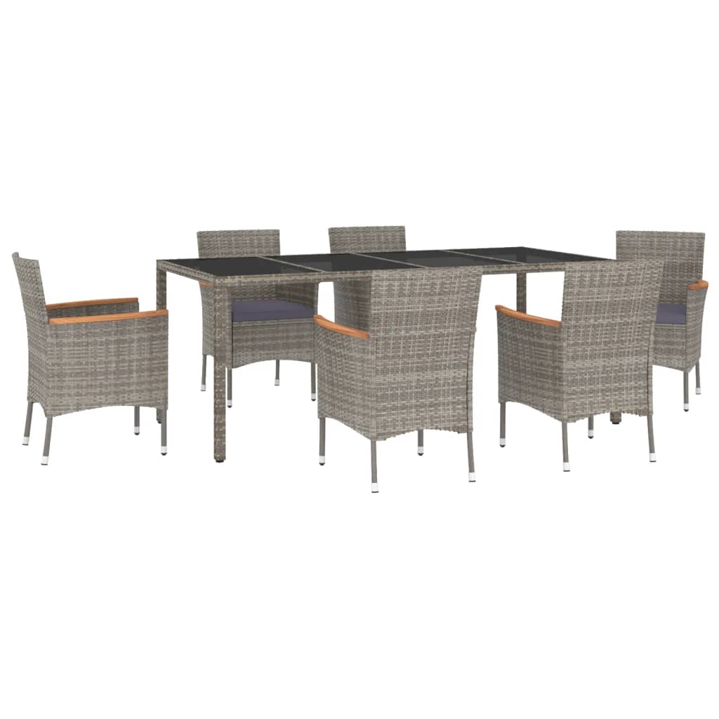 7 Piece Patio Dining Set With Cushions Gray Poly Rattan