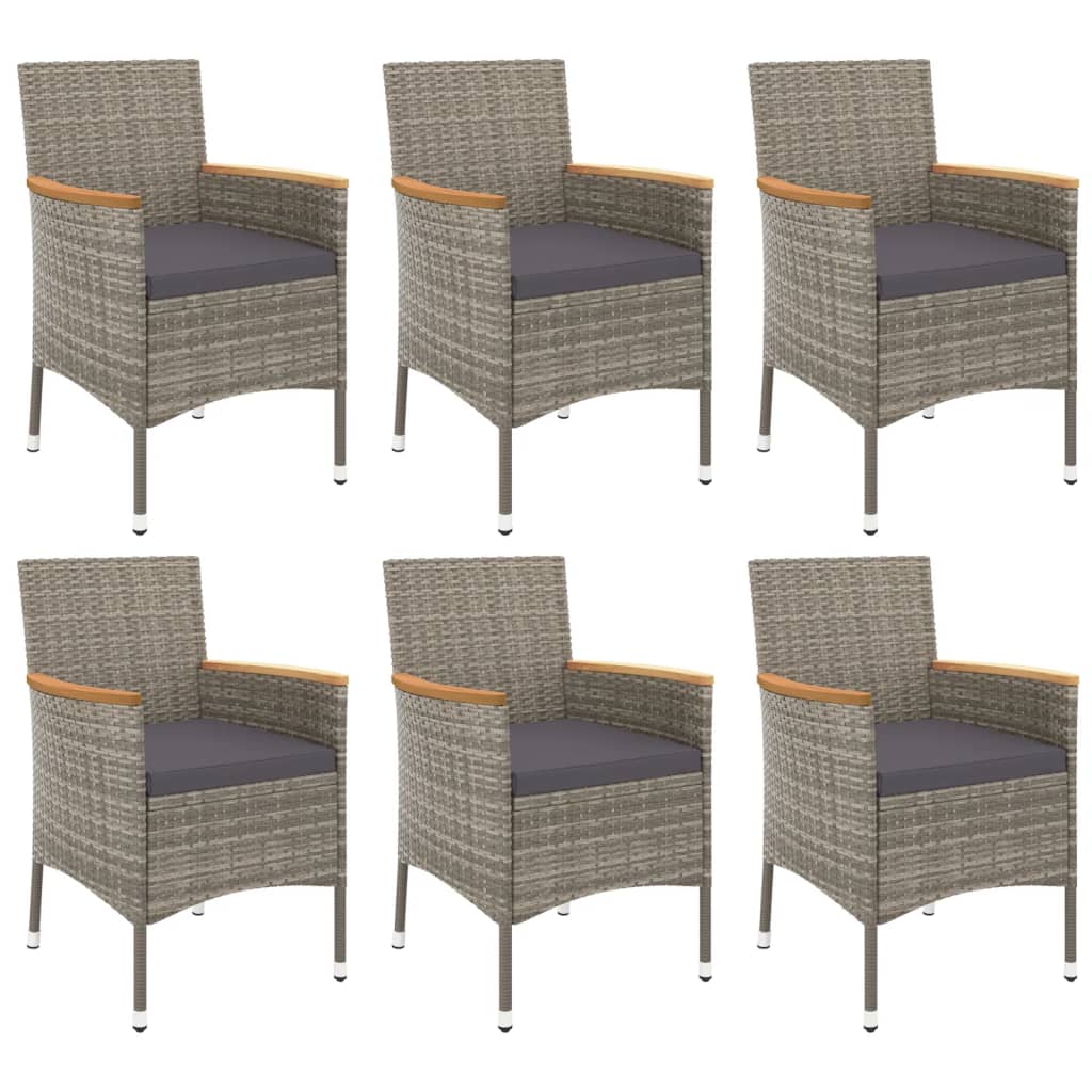 7 Piece Patio Dining Set With Cushions Gray Poly Rattan