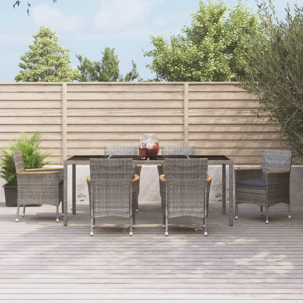 7 Piece Patio Dining Set With Cushions Gray Poly Rattan